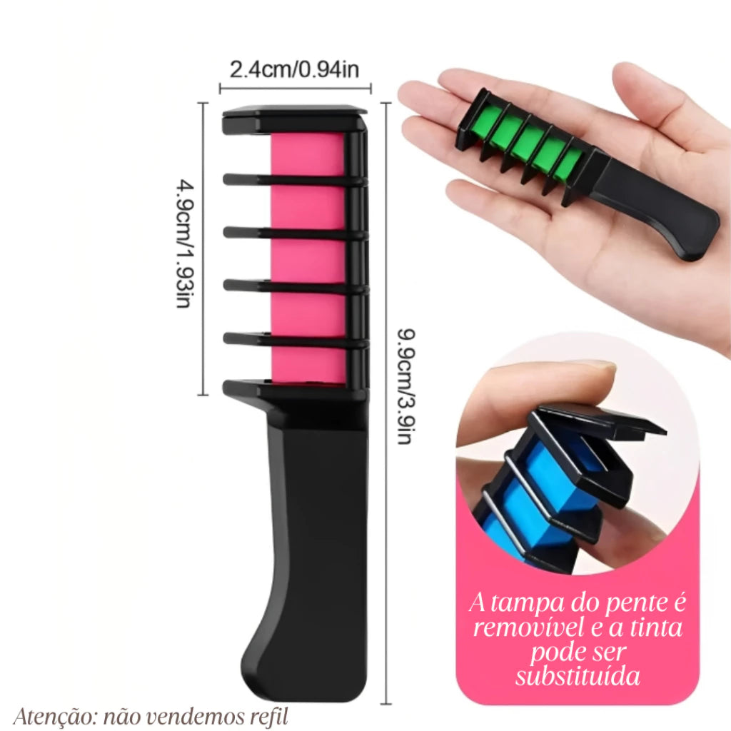Kit 6 Pente Colorido Giz De Cabelo Com 06 Cores Temporárias Para Festas Criativo