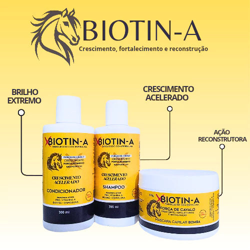 Kit Crescimento Acelerado Biotin-A Força de Cavalo Shampoo Condicionador Máscara -Tratamento Capilar
