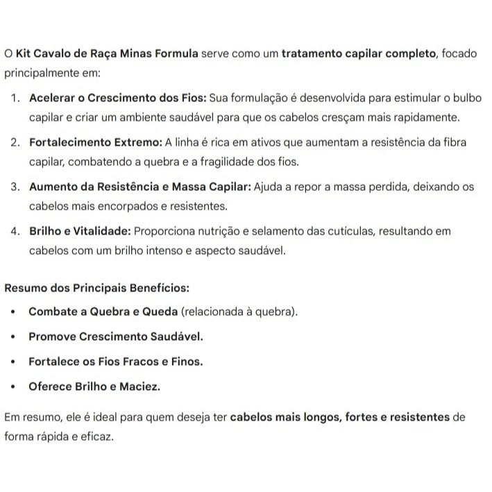 Tratamento Capilar Completo Profissional Cavalo de Raça: Para Cabelos Mais Fortes